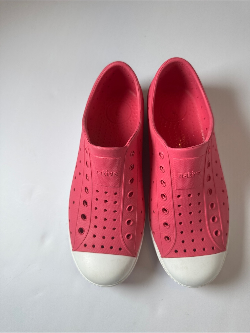 Native Pink Slip-On Water-Friendly Sneakers with White Toe Cap